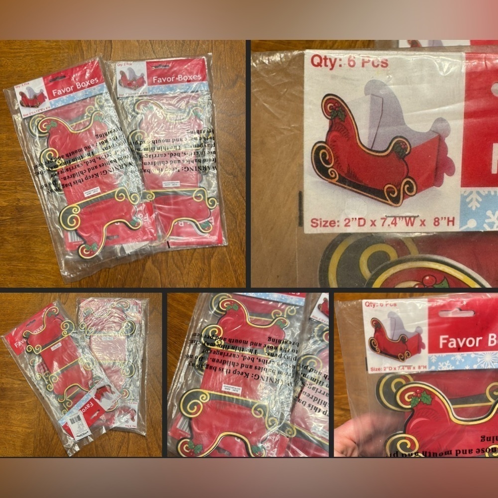 Vintage NOS Yuletide Folding Cardstock Paper Sled Christmas Favor Box Decoration